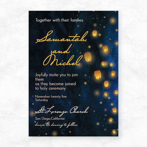 Romantic Fire Sky Wish Lantern Wedding Invitation CWIF66