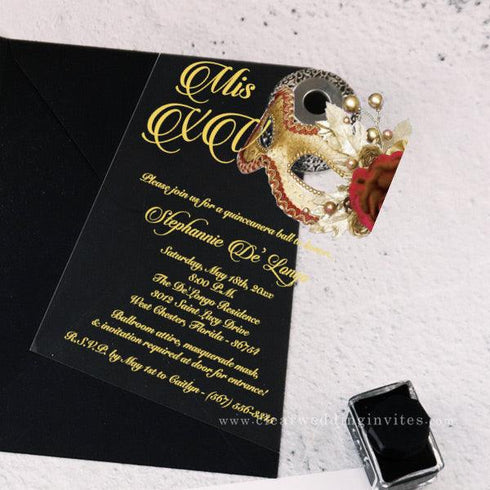 Masquerade Mask 15 Quinceanera Ball Acrylic Invitation CWIA185
