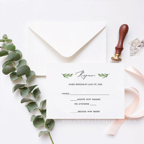 Modern Elegant Olive Greenery Minimalist Acrylic Wedding Invitation CWIA135