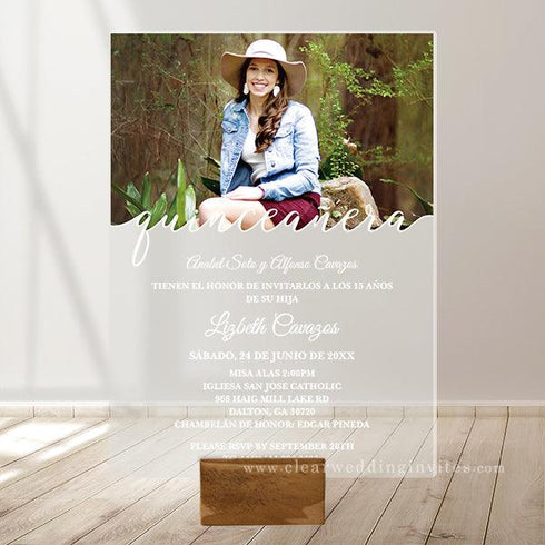 Quinceanera sweet 16 clear acrylic Invitations with custom photo CWIA183
