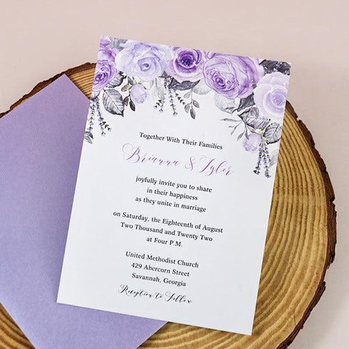 Rustic Lilac Lavender Silver Gray Floral Vellum Wedding Invitation CWIV21 - Clear Wedding Invites