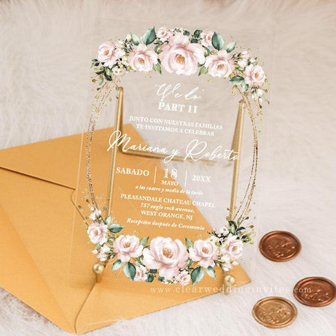 We Do Part Two Pink and Sage Green Wedding Acrylic Invitation CWIA194