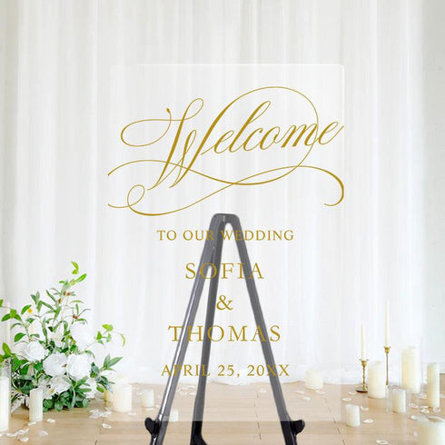 Fancy Gold Script Welcome to Our Wedding Acrylic Sign CWIWS03