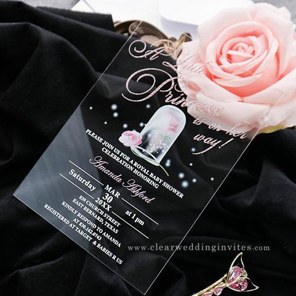 Little Princess Enchanted Rose Baby Shower Fairytale Acrylic Invitations CWIBA10