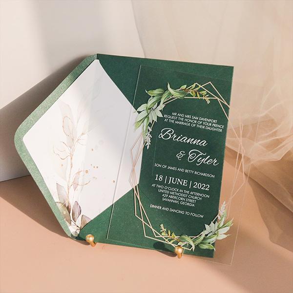 greenery and geometric inspired .04" clear wedding invitation CWIA82