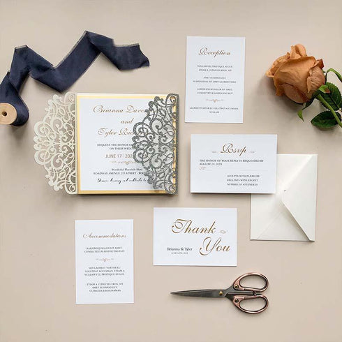 luxury silver gold glitter laser cut wedding invitations CWIL02