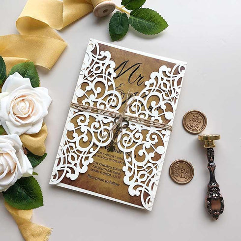 mr and mrs rustic laser cut wedding invitations CWIL42