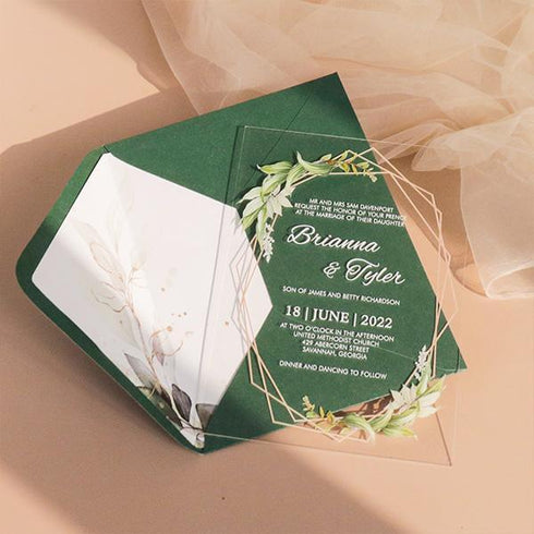 greenery and geometric inspired .04" clear wedding invitation CWIA82