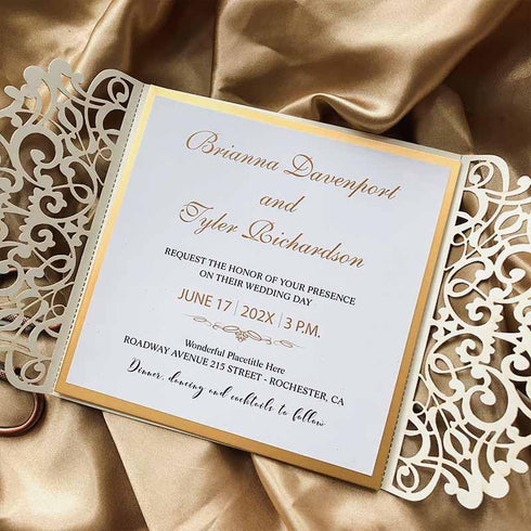 luxury silver gold glitter laser cut wedding invitations CWIL02