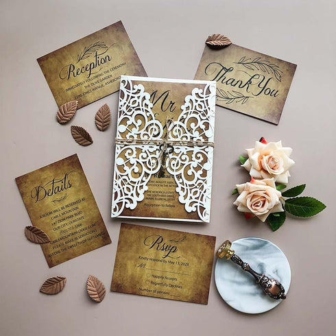 mr and mrs rustic laser cut wedding invitations CWIL42