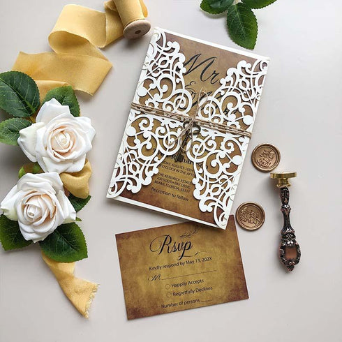 mr and mrs rustic laser cut wedding invitations CWIL42