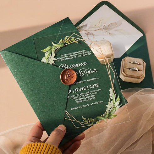 greenery and geometric inspired .04" clear wedding invitation CWIA82