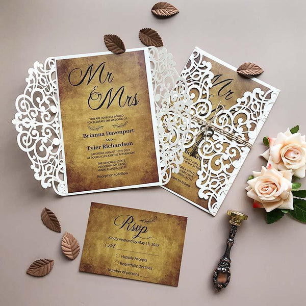 mr and mrs rustic laser cut wedding invitations CWIL42