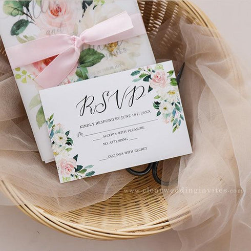 affordable romantic pink vellum wedding invitations CWIV28