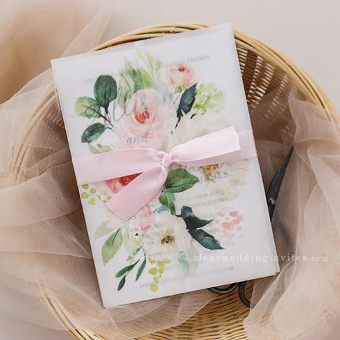 affordable romantic pink vellum wedding invitations CWIV28