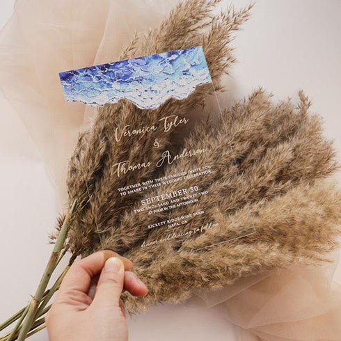 Elegant and Rustic Beach Boho Acrylic Wedding Invitations Inspired By The Sea