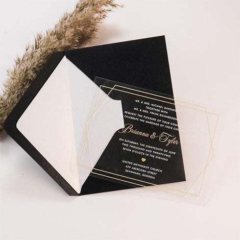 chic gold lines geometric acrylic wedding invitations CWIA106