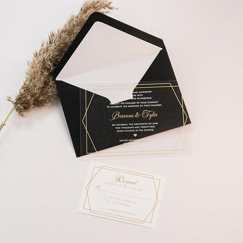 chic gold lines geometric acrylic wedding invitations CWIA106