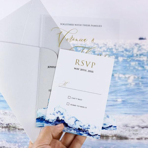 watercolor blue sea waves beach acrylic wedding invitations CWIA231 - Clear Wedding Invites