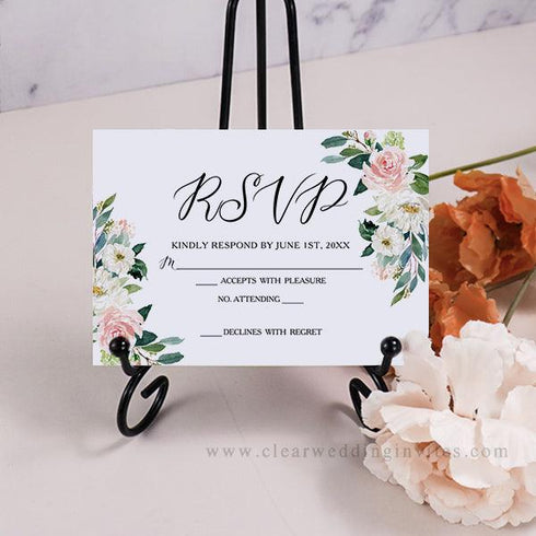 blush and green floral layered vellum overlay wedding invitations CWIV33