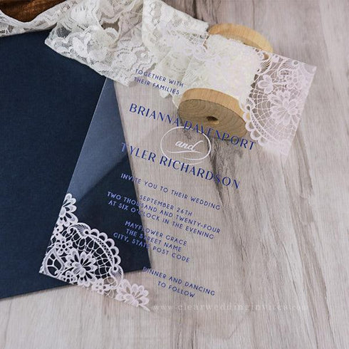 vintage blush lace acrylic wedding invitations CWIA110