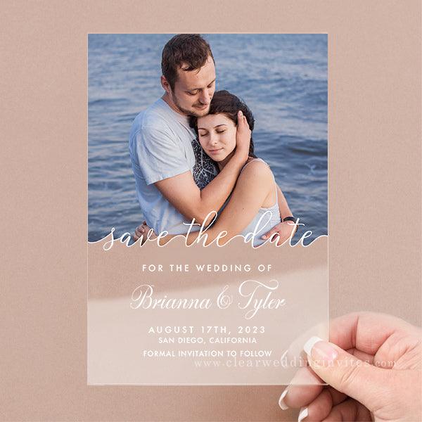 calligraphy save the date, wedding acrylic invitation with photo, quinceanera, anniversary, birthday CWIS19