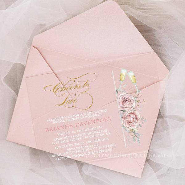 cheers to love dusty rose floral acrylic bridal shower invitation CWIBR16