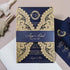 copper gold laser cut wedding invitations with navy cards and bands CWIL10