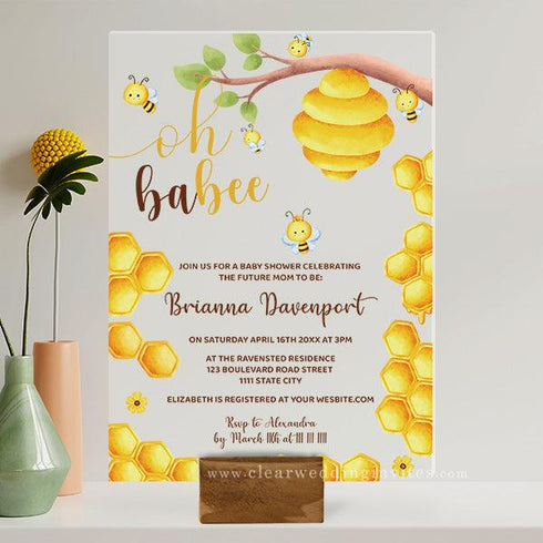 Cute Honeycomb Beehive Watercolor Baby Shower Acrylic Invitation CWIBA12