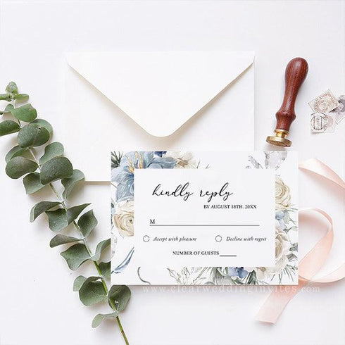 Light Blue and Ivory Flowers Transparent Acrylic UV Printed Quinceanera Invitations CWIA180