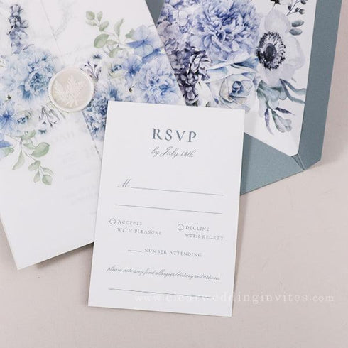 garden dusty blue florals vellum wedding invitations CWIV37