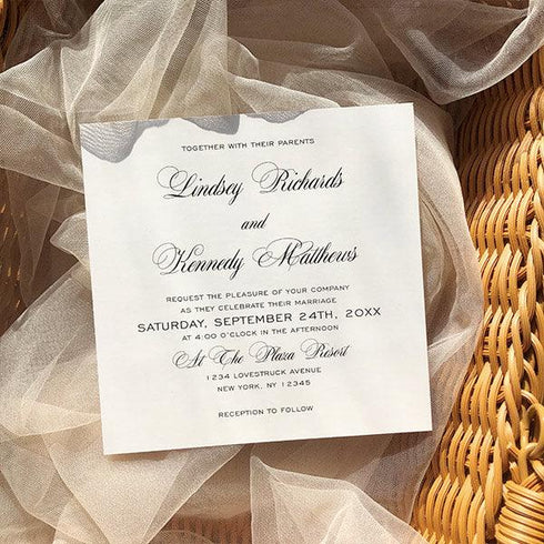 elegant dusty blue and ivory laser cut wedding invitations with gold liner CWIL85