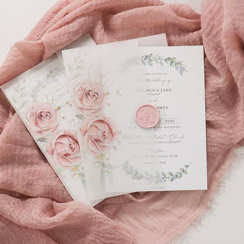 gorgeous light pink and greenery vellum wedding invitation CWIV27 - Clear Wedding Invites