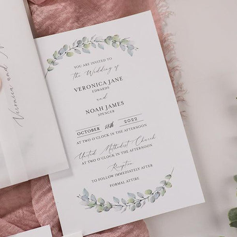 gorgeous light pink and greenery vellum wedding invitation CWIV27 - Clear Wedding Invites