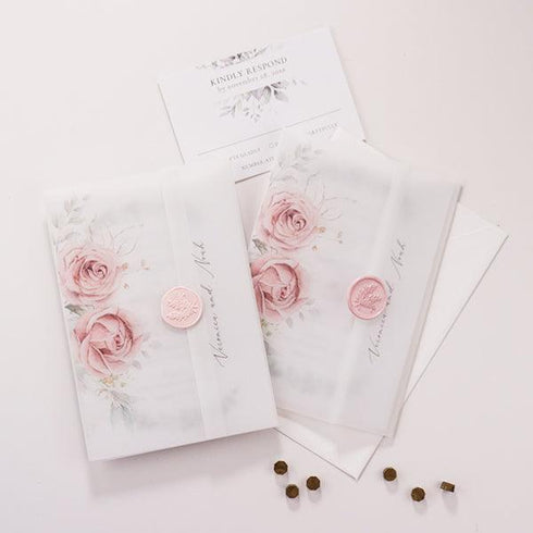 gorgeous light pink and greenery vellum wedding invitation CWIV27 - Clear Wedding Invites