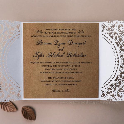 elegant rustic laser cut wedding invitations with tag and twine CWIL75