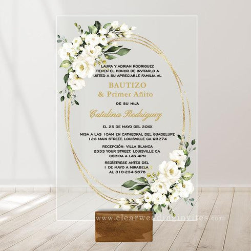 elegant white floral framed formal pocket wedding invitations CWIA215