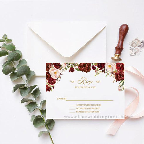 Red Roses Frame Gold Quinceañera Sweet 16 Acrylic Invitations CWIA182