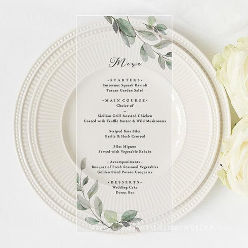 Garden Leaves Clear Acrylic Menu Card CWIL40ME