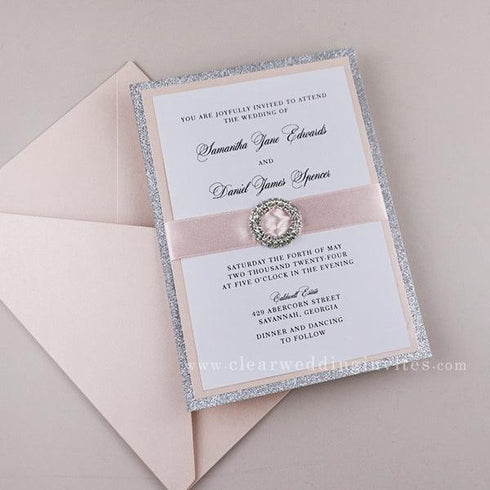 glitter gorgeousness blush pink and silver glitter layered invitations for weddings, anniversary, baptism, birthday CWIF22