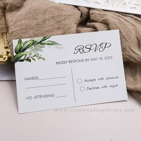 Framed Greens Gold Geometric Wedding Invitation With Greenery Leaves CWIL58