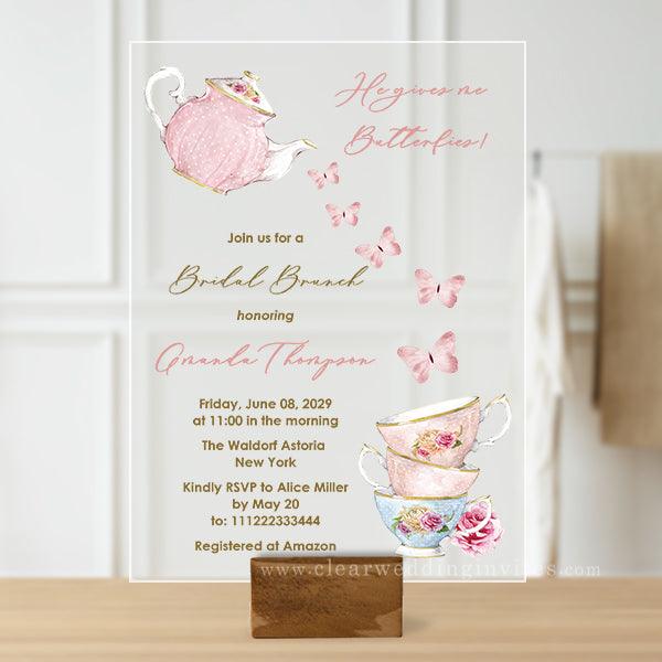 he gives me butterflies tea floral bridal shower acrylic invitation CWIBR15