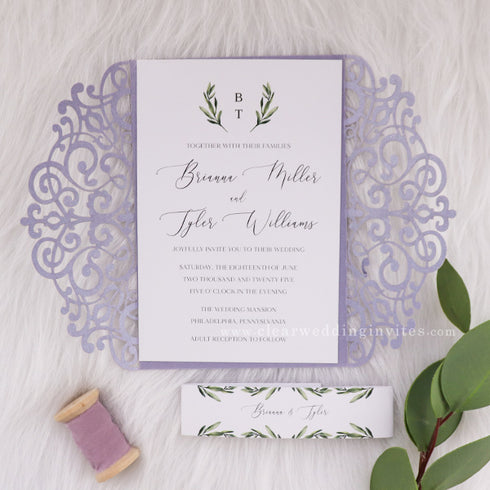 Romantic Watercolor Lavender and Olive Wedding Invitation CWIL94