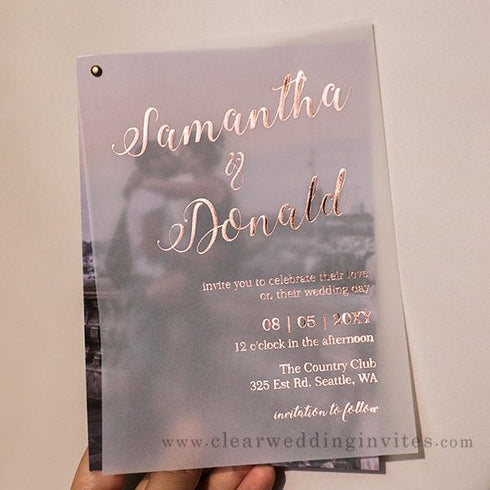 modern custom photo layer foil vellum wedding invitation CWIFI02