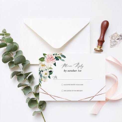 modern rose gold geometric with pink rose floral acrylic wedding invitations CWIA36