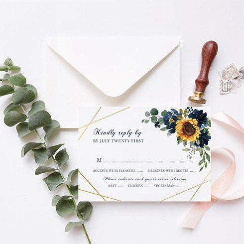 sunflower navy floral clear acrylic wedding Invitation CWIA122