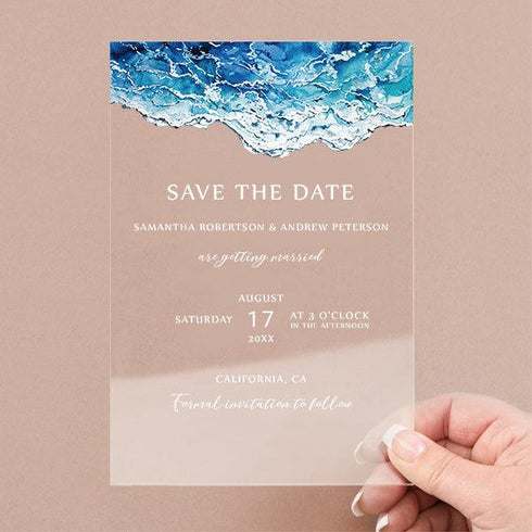 Ocean Wave Acrylic Save the Date Card CWISA10