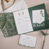 botanical olive leaf wedding invitations with matching green pocket CWIL25