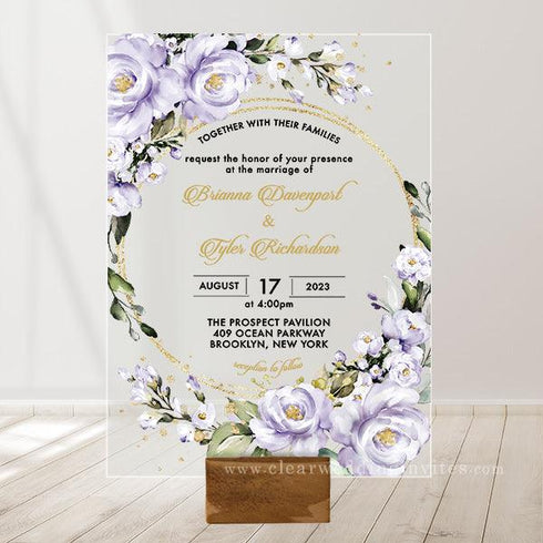 round circle lavender monogram acrylic wedding invitation CWIA119