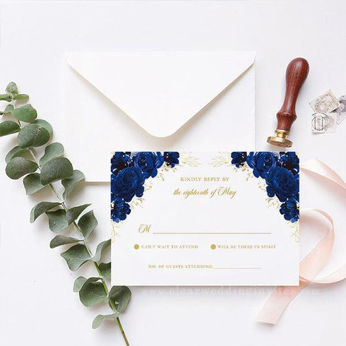 Mis quince royal blue and gold confetti quinceanera acrylic invitation CWIA220